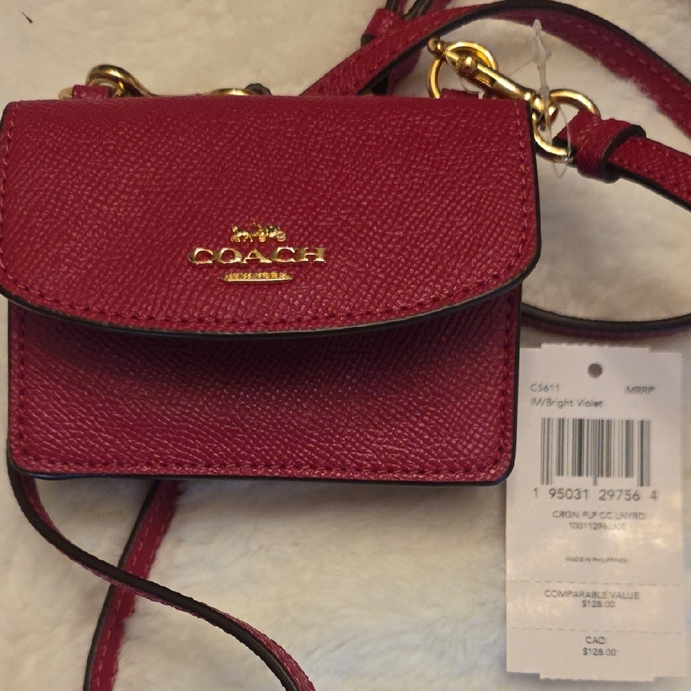 COACH Flap Card Case On Lanyard Leather Crossbody Wallet - Picture 8 of 8